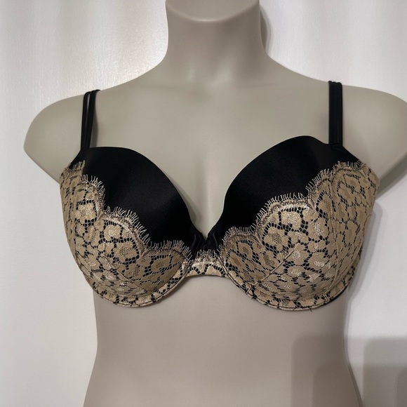 VICTORIA'S SECRET VERY SEXY LINED DEMI/DEMI-BUSTE DOUBLE black & gold 36DD #1841 - Picture 2 of 5
